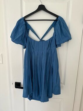 Free People Blue Puff Sleeve Mini Dress